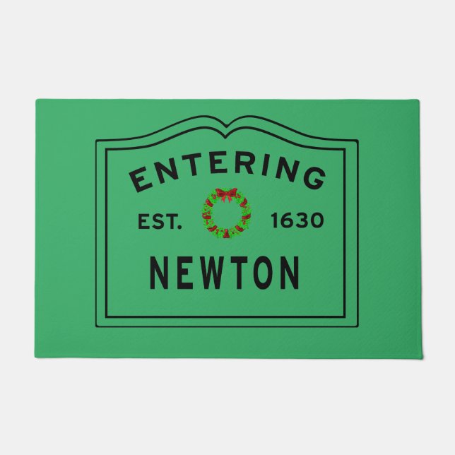 Christmas in Newton, MA Holiday Wreath Doormat (Front)