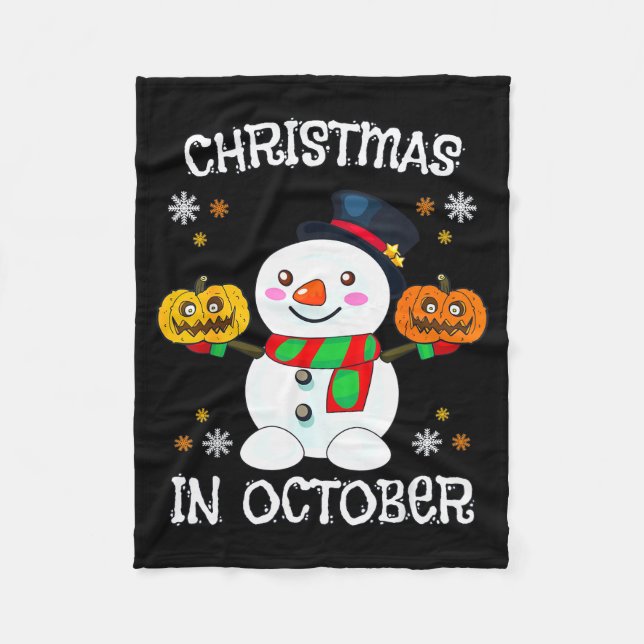 Christmas In October Halloween Snowman Pumpkin Kid Fleece Blanket (Front)