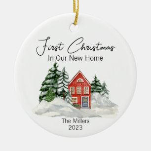 Christmas In Our New Home Pine Trees Personalised Ceramic Ornament