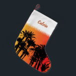 Christmas in Palm Beach Miami Sunset Small Christmas Stocking<br><div class="desc">Cool Christmas stocking featuring a sunset and palm trees. And you can add your own name to suit.</div>