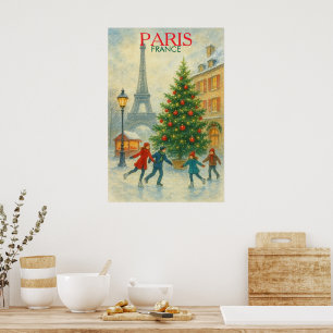 Christmas in Paris Art Print – Eiffel Tower Winter