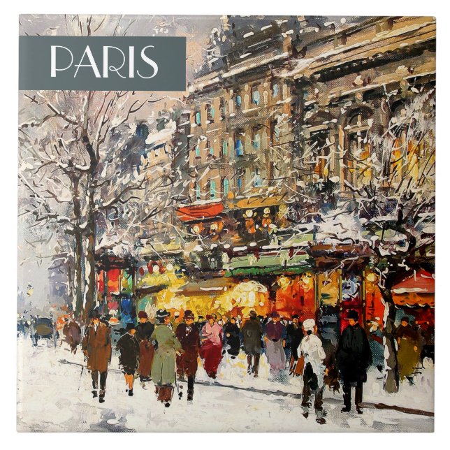 Christmas in Paris. Christmas Gift Ceramic Tiles (Front)