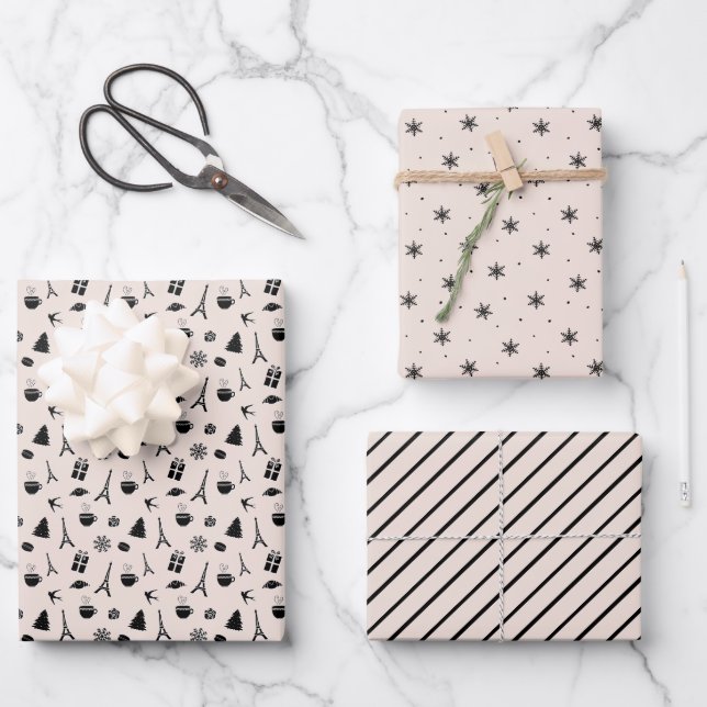 Christmas in Paris Coordinating Pattern Wrapping Paper Sheet (Front)