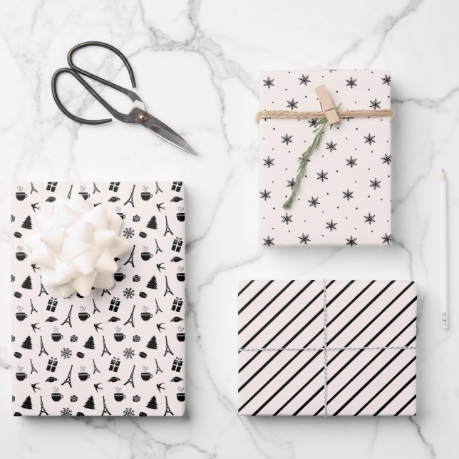 Christmas in Paris Coordinating Pattern Wrapping Paper Sheet (Front)