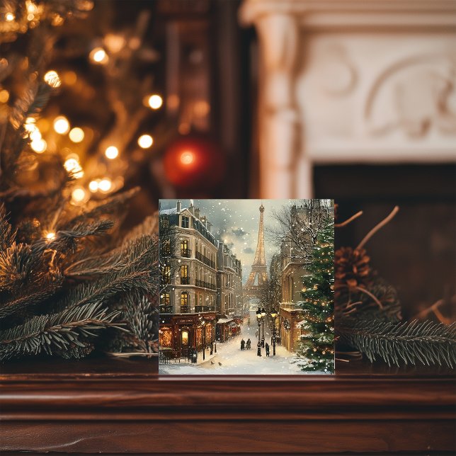 Christmas in Paris: Cozy Eiffel Tower Street Holiday Card (Creator Uploaded)