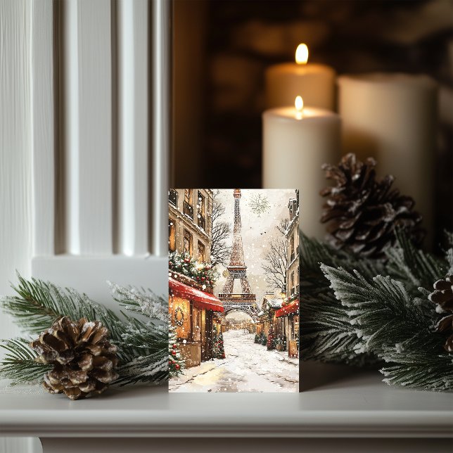 Christmas in Paris: Eiffel Tower Festive Street Holiday Card (Creator Uploaded)