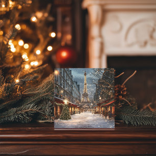 Christmas in Paris: Illuminated Eiffel Tower Lane Holiday Card