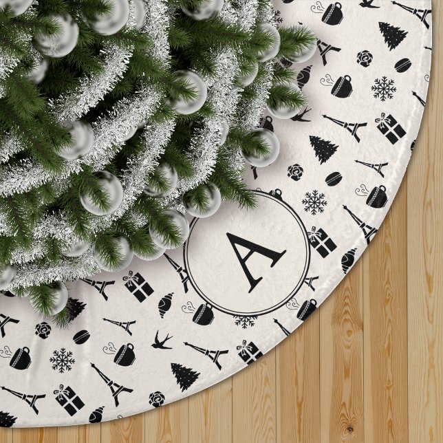 Christmas in Paris | Monogrammed Faux Linen Tree Skirt (Creator Uploaded)