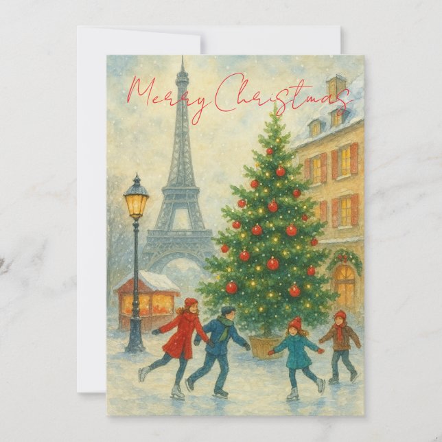Christmas in Paris Thank You Card – Eiffel Tower  (Front)
