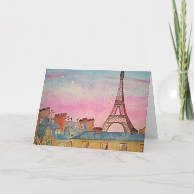 Christmas in Paris Watercolor Holiday Card (Front)