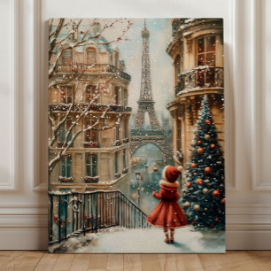 Christmas in Paris – Whimsical Winter Eiffel Tower Canvas Print