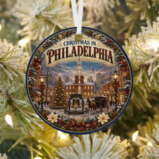 Christmas in Philadelphia Vintage Travel Keepsake Metal Tree Decoration
