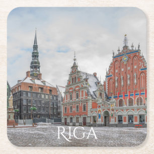 Christmas in Riga Latvia Square Paper Coaster