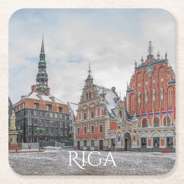 Christmas in Riga Latvia Square Paper Coaster (Front)