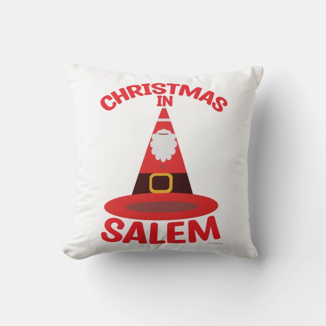 Christmas in Salem New England Witch Hat Santa Cushion (Front)