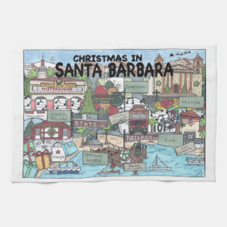 Christmas in Santa Barbara  Tea Towel