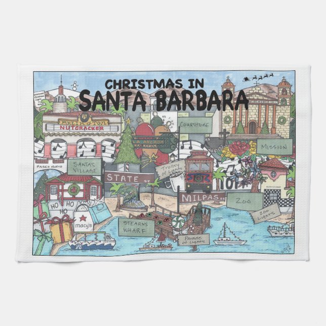 Christmas in Santa Barbara  Tea Towel (Horizontal)