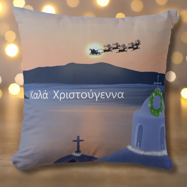 Christmas In Santorini, Greece With Santa Cushion (Creator Uploaded)