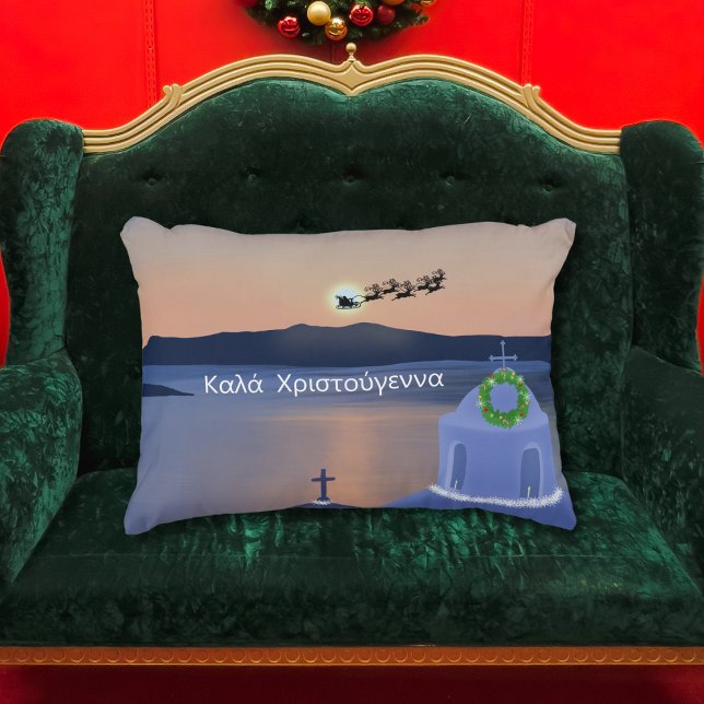Christmas In Santorini, Greece With Santa Decorative Cushion (Creator Uploaded)