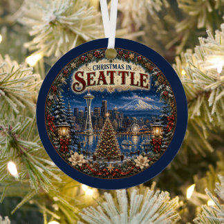 Christmas in Seattle Vintage Travel Keepsake Metal Tree Decoration