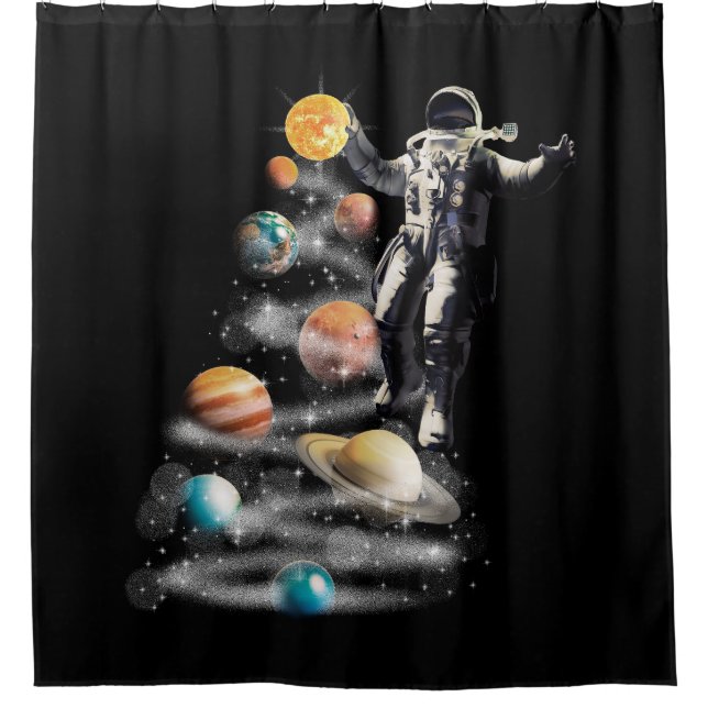 Christmas in Space Solar System Astronaut Invitati Shower Curtain (Front)