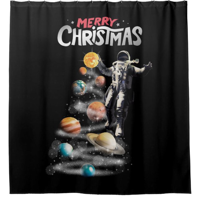 Christmas in Space Solar System Astronaut Invitati Shower Curtain (Front)