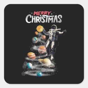 Christmas in Space Solar System Astronaut Invitati Square Sticker