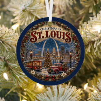 Christmas in St. Louis Vintage Travel Keepsake Metal Tree Decoration