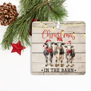 Christmas in the Barn Cows Wearing Santa Hats Metal Tree Decoration
