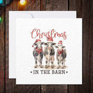 Christmas in the Barn Rustic Cows in Santa Hats Holiday Card
