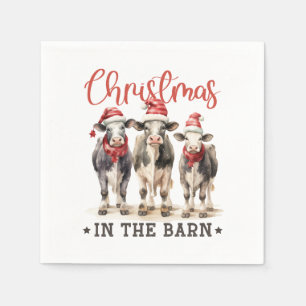 Christmas in the Barn Rustic Cows in Santa Hats Napkin