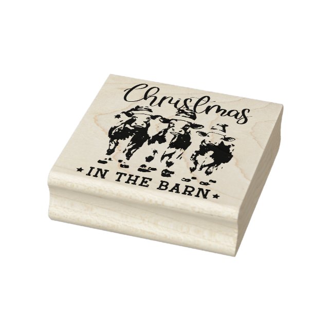 Christmas in the Barn Rustic Cows in Santa Hats Rubber Stamp (Stamp)