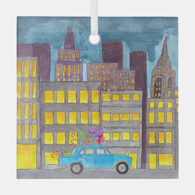 Christmas in the City Customisable  Glass Tree Decoration (Front)