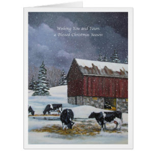 Christmas in the Country, Holstein Cows Painting