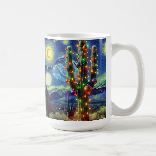 Christmas in the Desert Saguaro Cactus Blue Green Coffee Mug (Right)