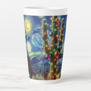 Christmas in the Desert Saguaro Cactus Blue Green Latte Mug