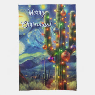 Christmas in the Desert Saguaro Cactus Magnet Tea Towel