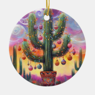 Christmas in the Desert Southwest Saguaro Cactus Ceramic Ornament