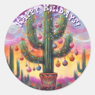 Christmas in the Desert Southwest Saguaro Cactus Classic Round Sticker