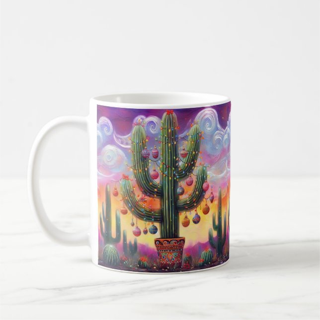 Christmas in the Desert Southwest Saguaro Cactus Coffee Mug (Left)