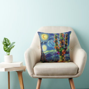 Christmas in the Desert Southwest Saguaro Cactus Cushion