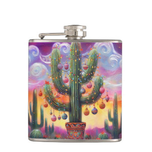 Christmas in the Desert Southwest Saguaro Cactus Hip Flask