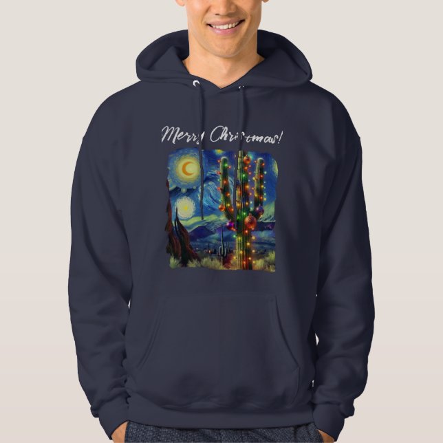 Christmas in the Desert Southwest Saguaro Cactus Hoodie (Front)