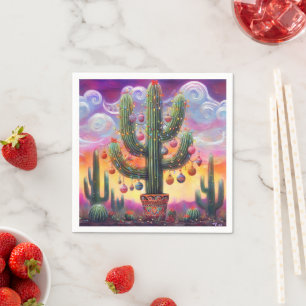 Christmas in the Desert Southwest Saguaro Cactus Napkin