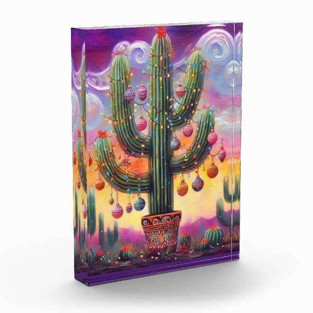 Christmas in the Desert Southwest Saguaro Cactus Photo Block (Left)