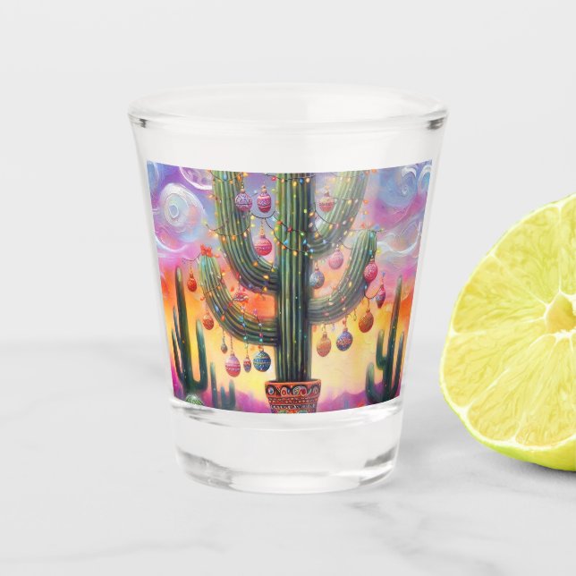 Christmas in the Desert Southwest Saguaro Cactus Shot Glass (Front)