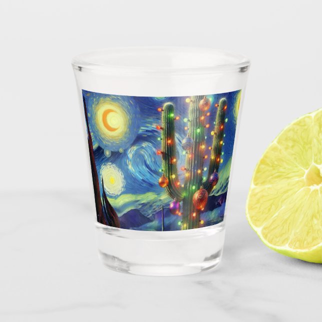 Christmas in the Desert Southwest Saguaro Cactus Shot Glass (Front)