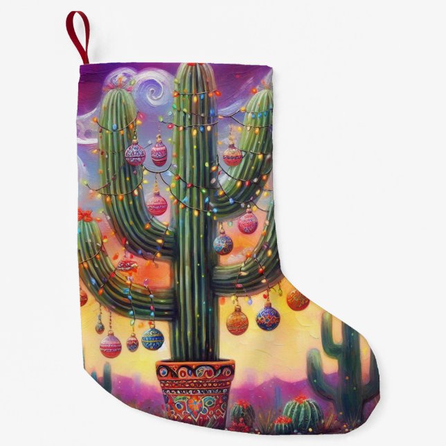 Christmas in the Desert Southwest Saguaro Cactus Small Christmas Stocking (Front)