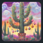 Christmas in the Desert Southwest Saguaro Cactus Square Sticker<br><div class="desc">Christmas in the Desert Southwest Saguaro Cactus</div>