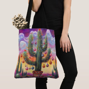 Christmas in the Desert Southwest Saguaro Cactus Tote Bag